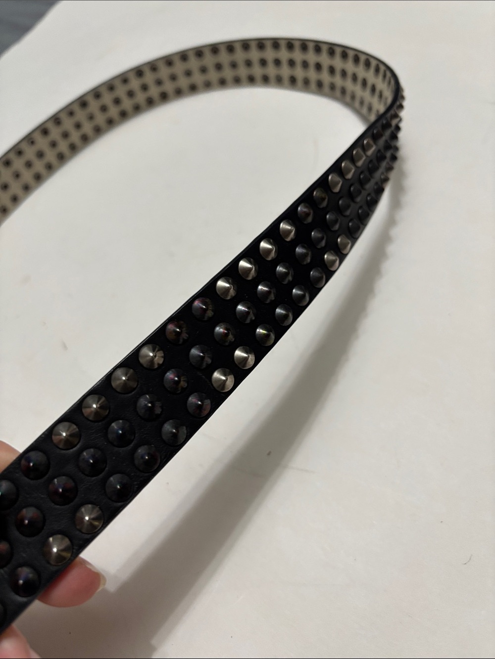 Black Leather Studded Belt Silver Buckle Punk Grunge 44" - Picture 8 of 15